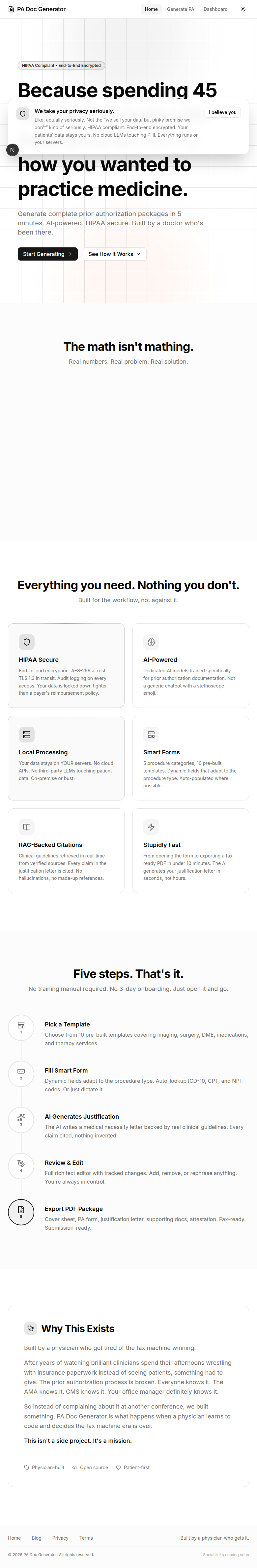 PA Doc Generator landing page